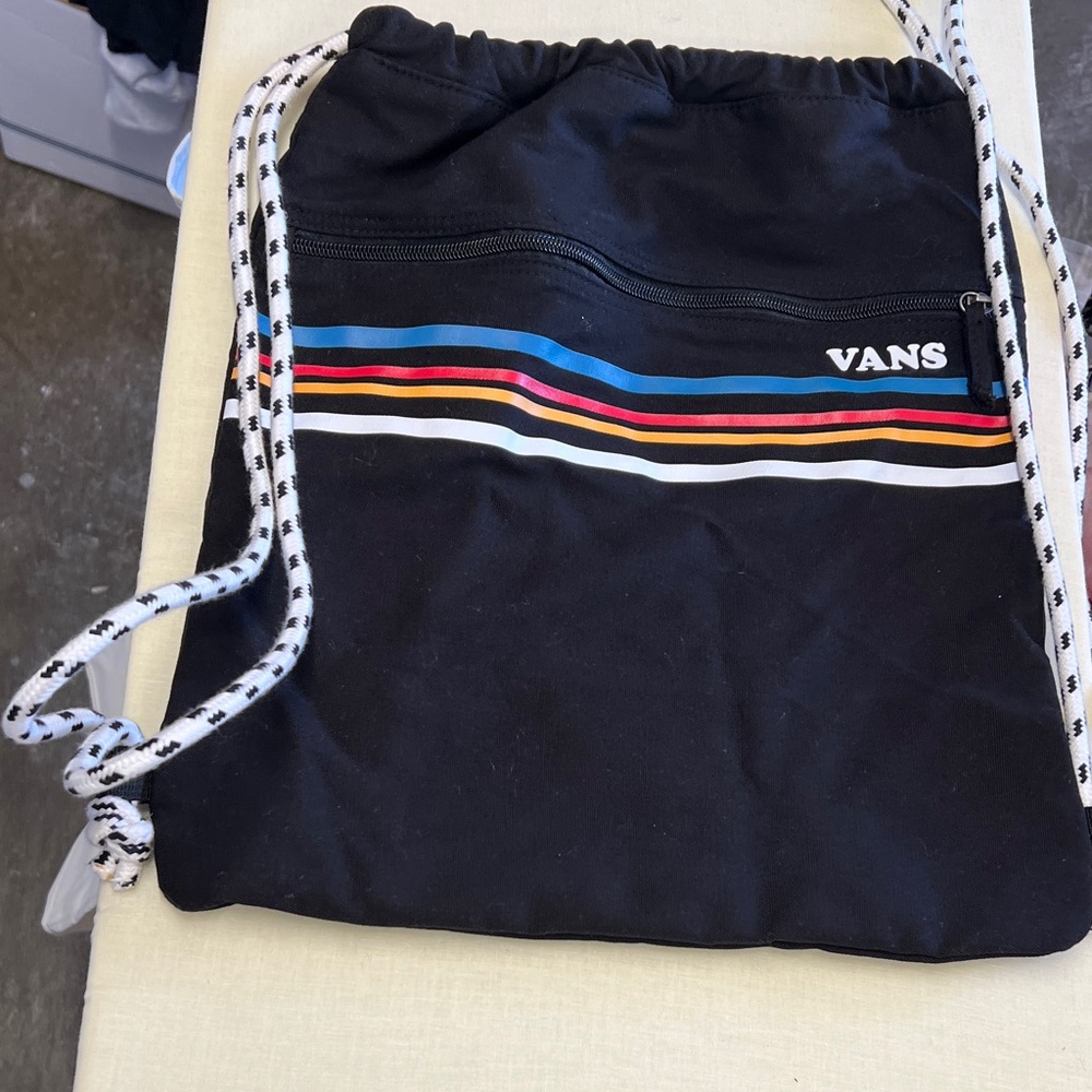 Vans Black Drawstring Backpack with Colorful Stripes cotton vanvas no tag but ne